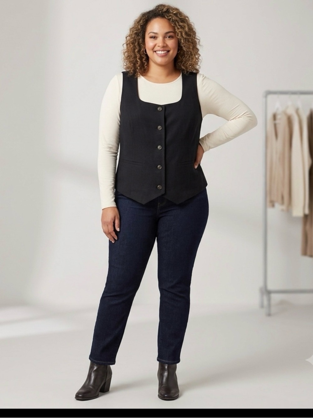 NWT Penningtons black Button-Front Vest - Classic Tailored Style